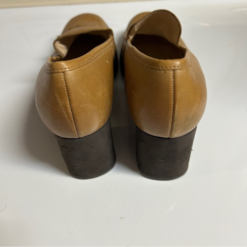 Enzo Angiolini Tan Leather Block Heel Loafers - Picture 6 of 9